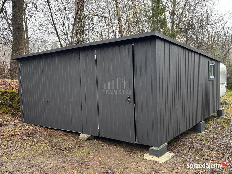 Garaż blaszany 5x6m brama uchylna drzwi okno