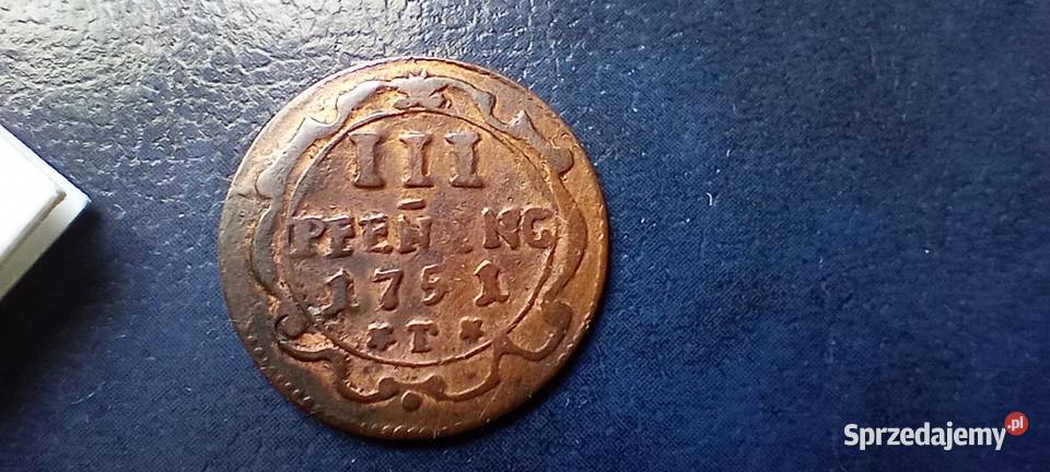 Stare monety 3 fenigi 1751 Niemcy Lesko