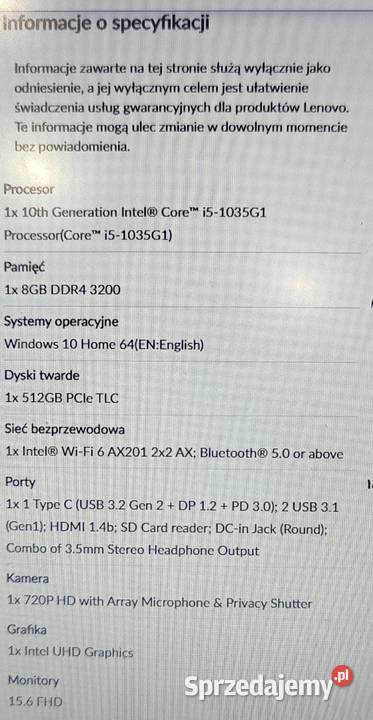 Laptop Lenovo Ideapad I5 wielkopolskie Nądnia sprzedam