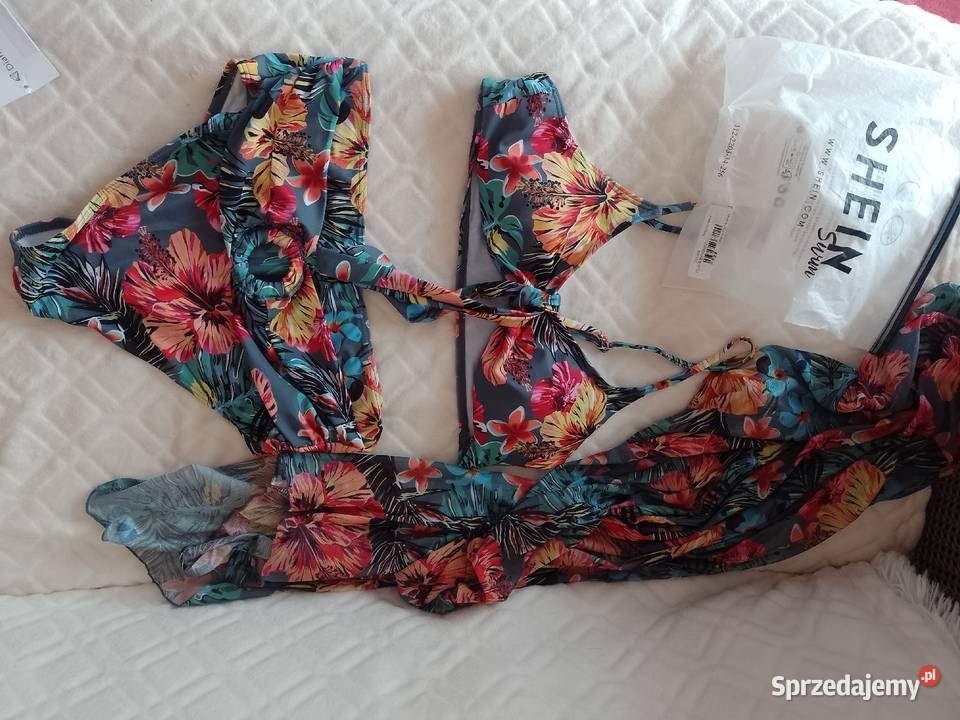 40L Shein Zestaw plażowy bikini i narzutka NOWY kolorowy