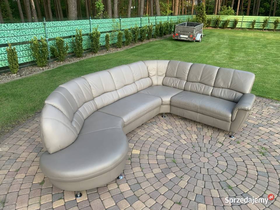 NIEMIECKI NAROŻNIK SKÓRA NATURALNA BEIGE GRAY Dom i Ogród śląskie Kalety