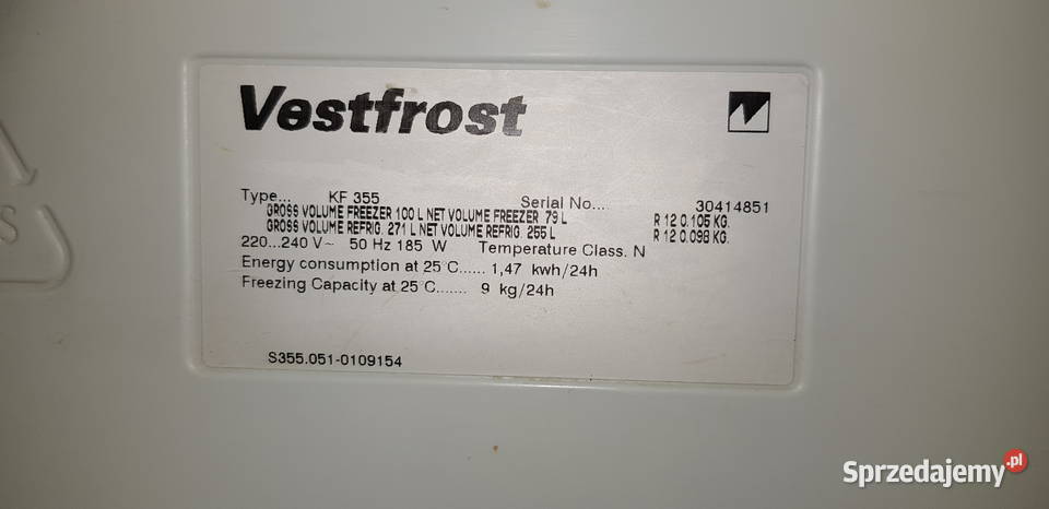 Lodówka z zamrażarką VESTFROST KF355 mazowieckie Warszawa