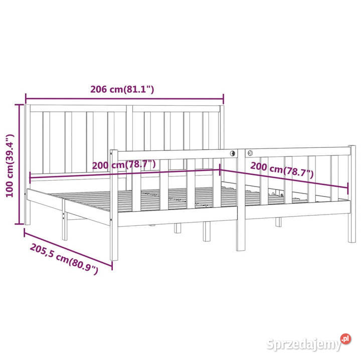 Rama łóżka szara lite drewno 200 x 200 WM3106855 206cm Łóżka Warszawa sprzedam