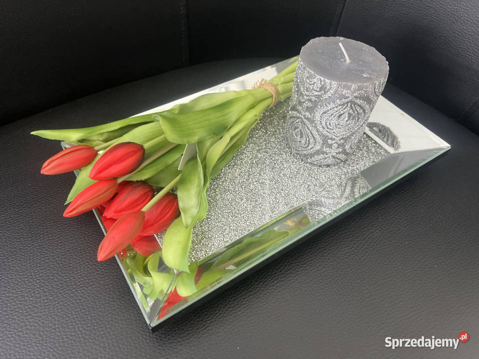 Lustrzana srebrna taca z kryształkami PREMIUM Golkowice