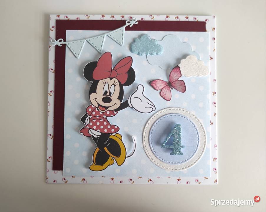 Kartka urodzinowa ręcznie robiona Myszka Minnie łódzkie Łódź