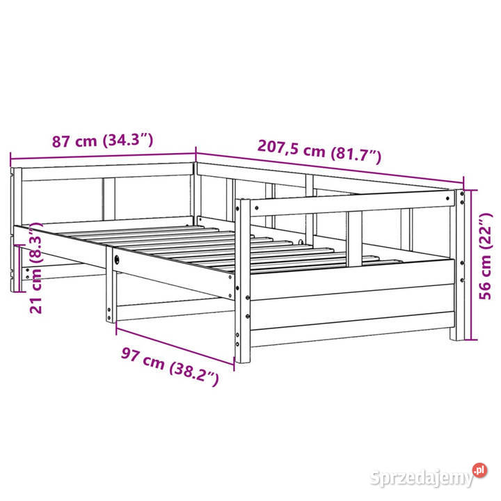 Łóżko dzienne bez materaca białe drewno sosnowe 207cm sprzedam