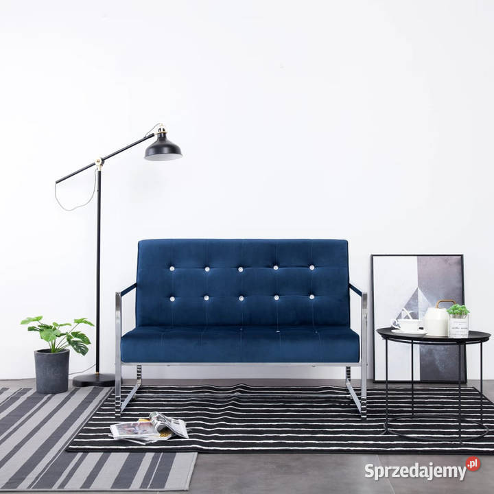 2osobowa sofa z podłokietnikami niebieska chrom mazowieckie