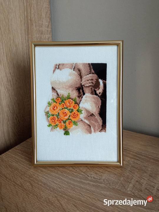 Pamiątka Ślubna haft krzyżykowy rękodzieło ślub Olsztyn sprzedam