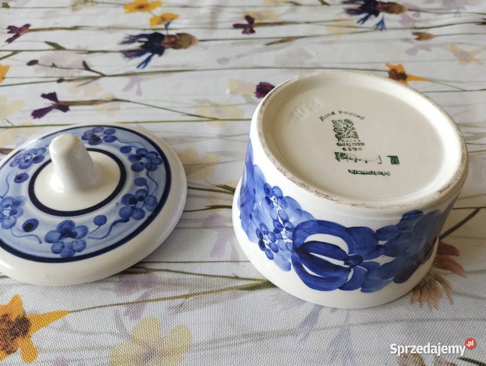 PRL pojemnik fajans Włocławek niebieski Łódź