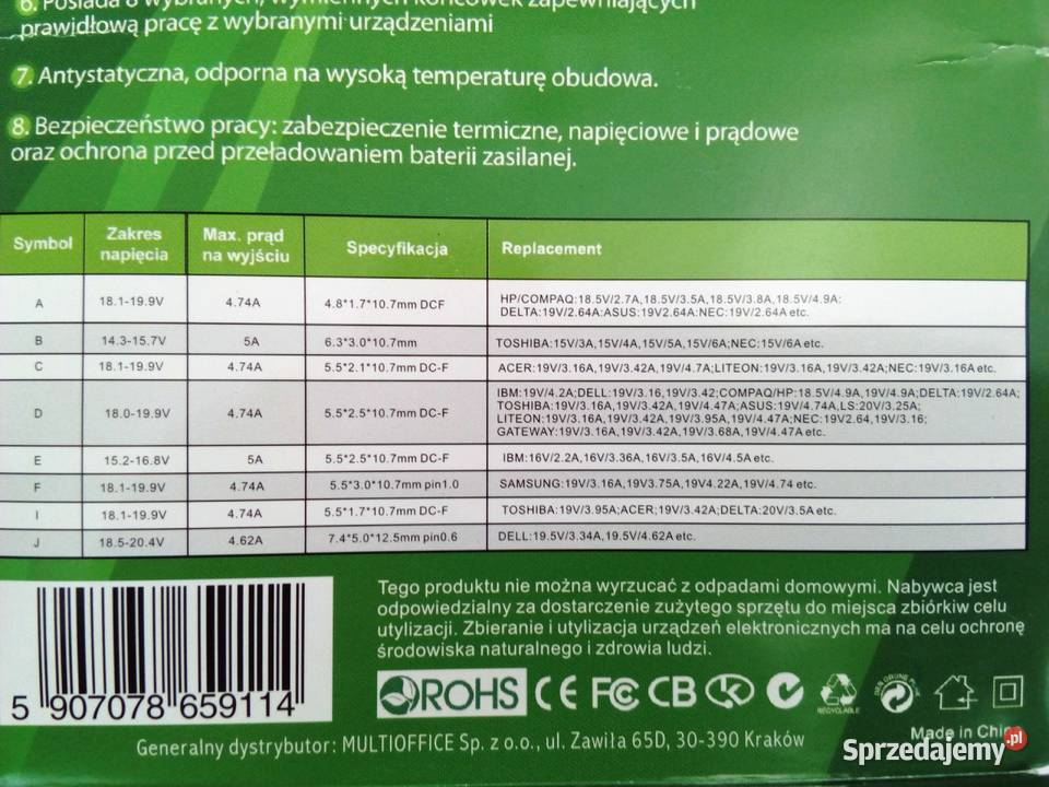 Końcówki do zasilacza uniwersalnego Legionowo