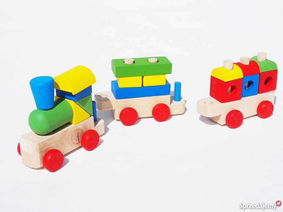 DREWNIANY POCIĄG kolorowy klocki DUŻY 45 Śleszowice