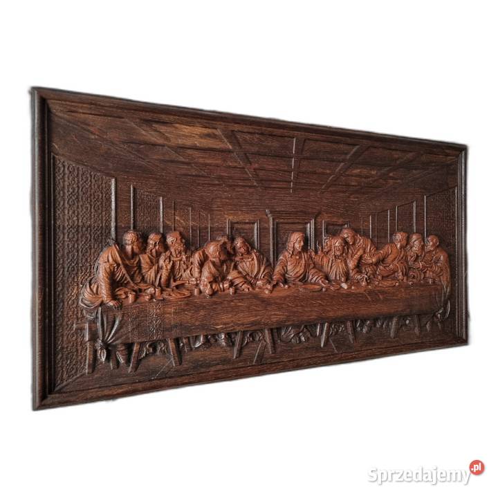 Drewniana płaskorzeźba Ostatnia Wieczerza Malechowo