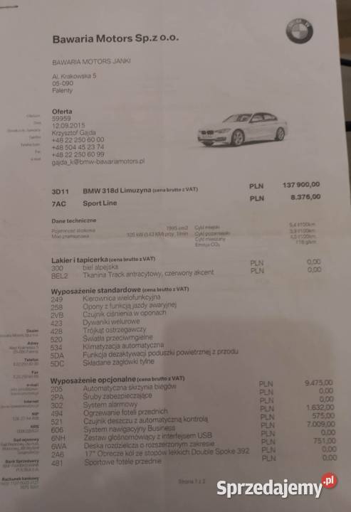 BMW F30 318d Sport Line 2014 116 000