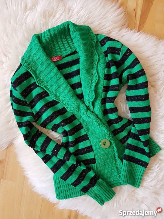 ZIELONY CIEPŁY SWETER W PASKI 36 38