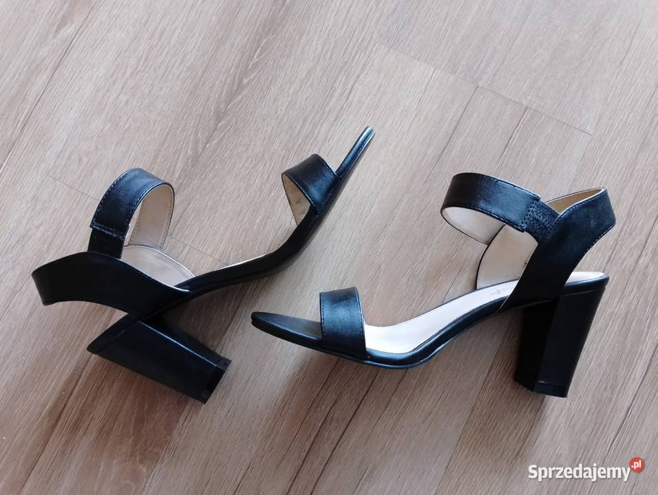 SANDAŁY czarne na obcasie sandałki na słupku Złotniki