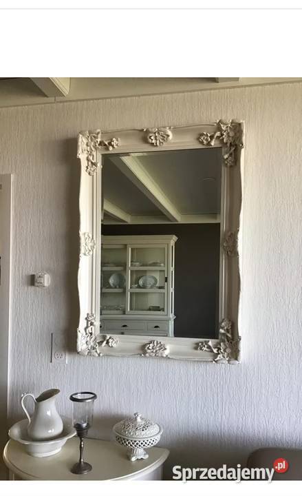 Piękne stylowe lustro biała drewniana rama Łódź