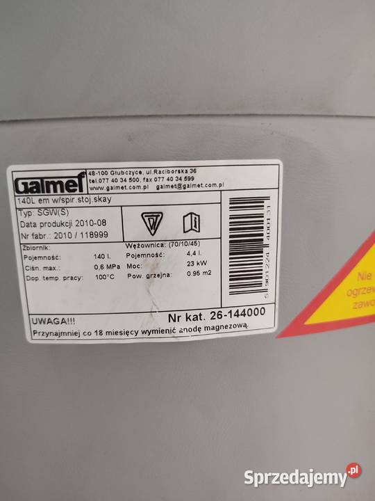 Bojler Galmet 140 l z wężownicą Pozostałe Wschowa