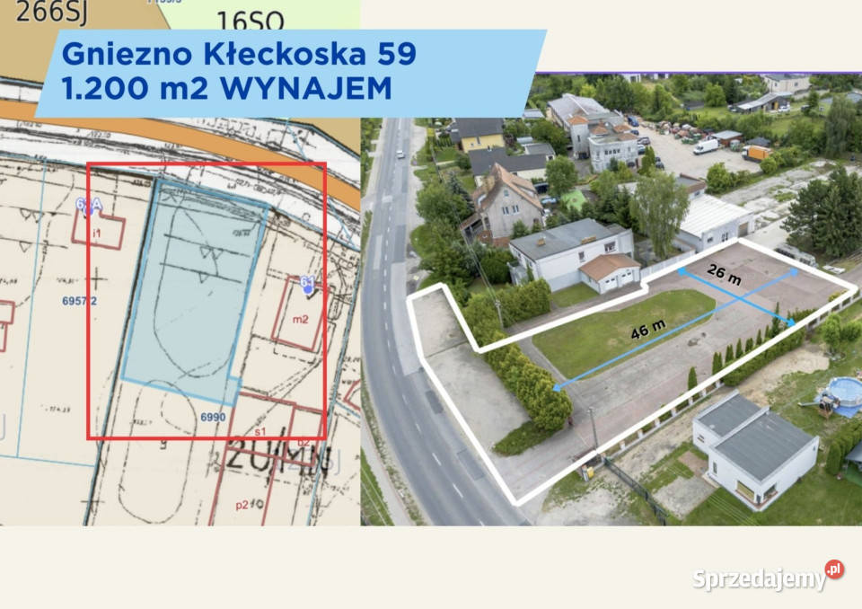 Gniezno Teren usługowy ok 1 200 m z parkingiem wielkopolskie