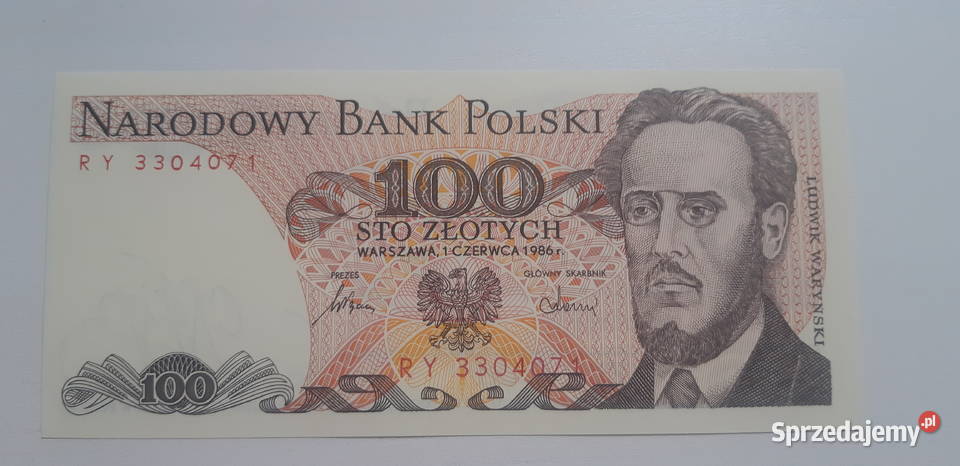 100 zł RY 1986 UNC Ludwik Waryński