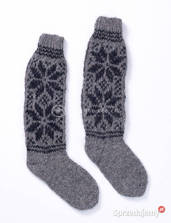Wysokie wełniane skarpetki z góralskim wzorem