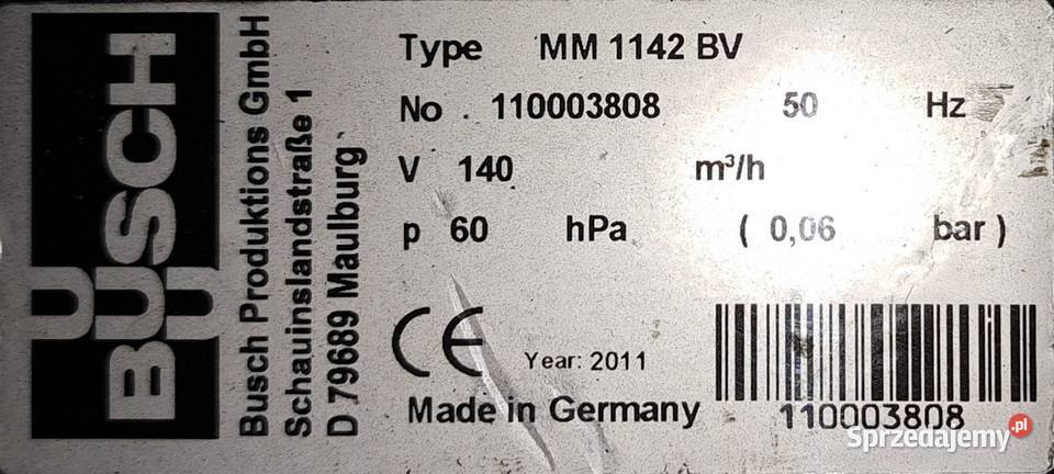 Pompa Próżniowa BUSCH Mink 1142 BV kłowa CNC 140 wielkopolskie