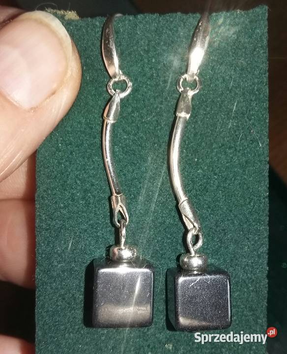 kolczyki wiszące kostki hematyt naturalny srebro Bydgoszcz