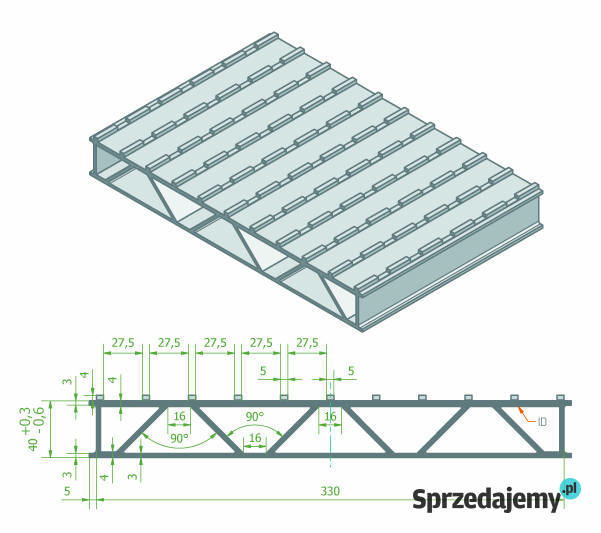 Panel aluminiowy frezowany 2000x340x40mm Najazd Lubanie