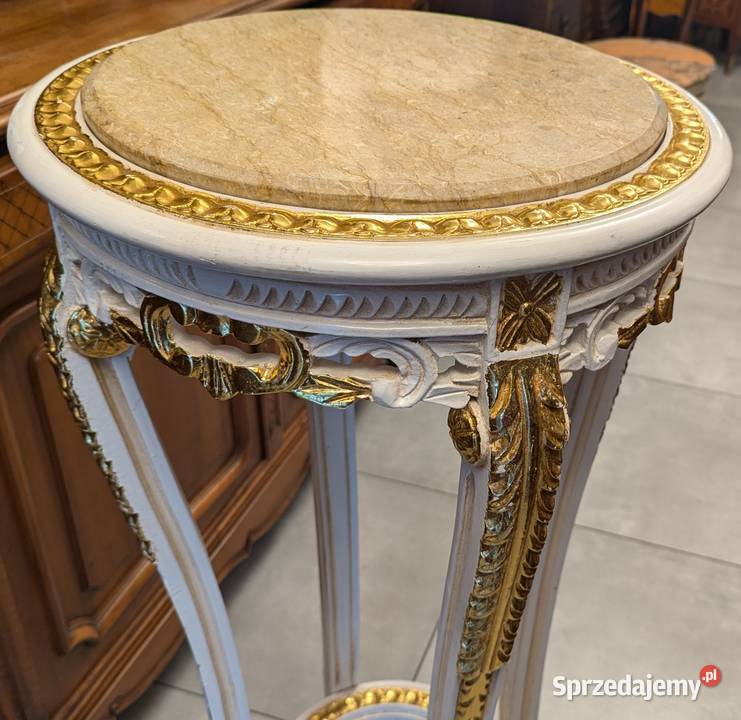 Piękny wysoki stolikkwietnik ecru złoconywys111