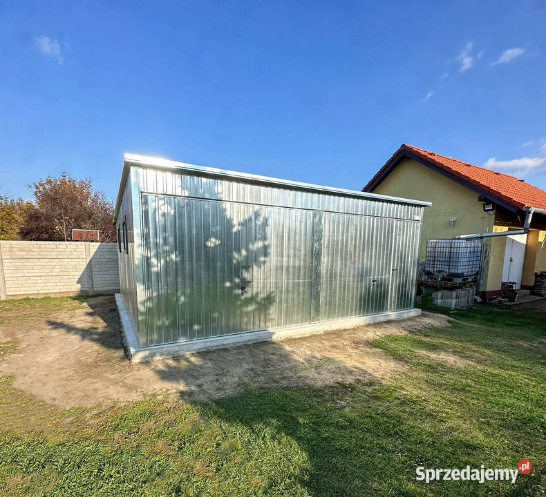Garaż blaszany 6x6m 2x brama uchylna 2x okno Tychy