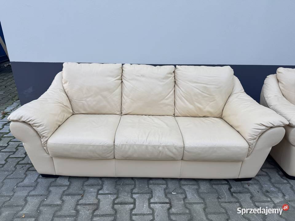 Okazja Komplet sofa 32 włoska skóra naturalna śląskie Bielsko-Biała