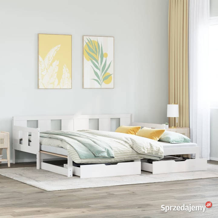 Sofa rozsuwana z szufladami bez materaca białe 69cm Warszawa