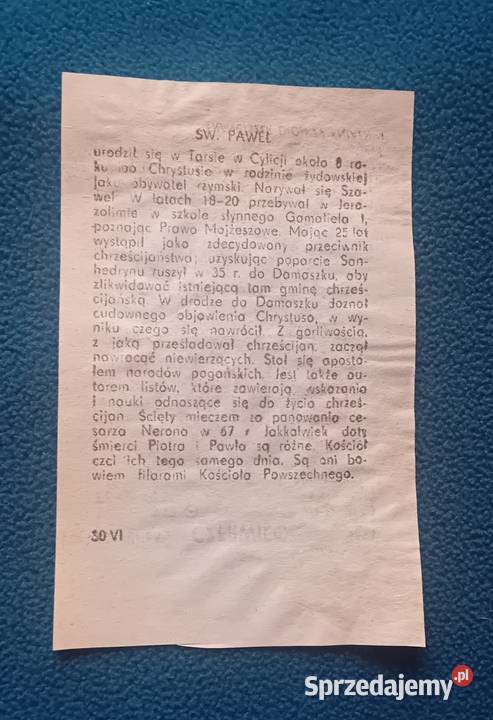 Kartka z kalendarza ściennego zdzieraka 30 Koźminek
