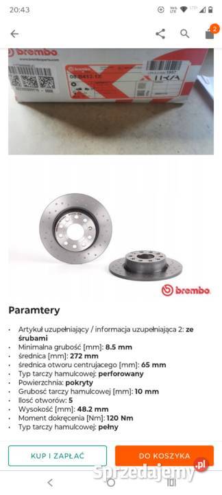 Tarcze Brembo Xtra 08B4131X osobowe sprzedam