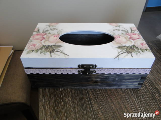 Romantyczny chustecznik decoupage gotowy ręki Dom i Ogród