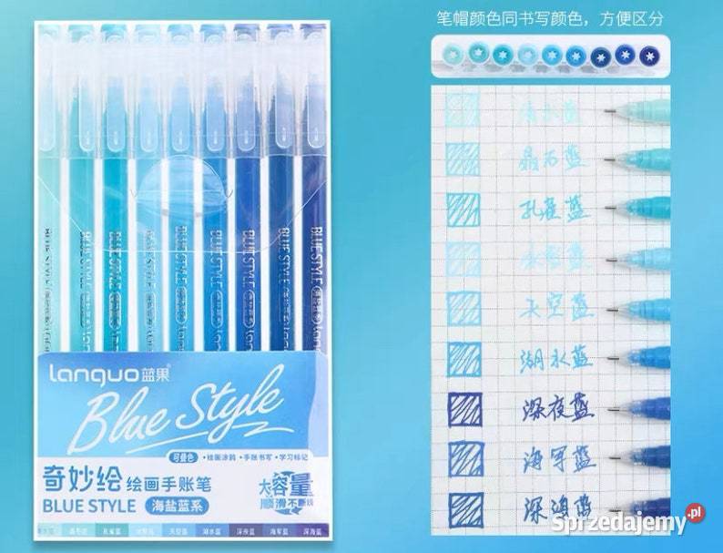 Zestaw 9 długopisów żelowych Languo w odcieniach pomorskie