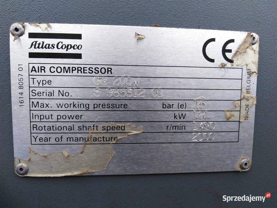 Sprężarka śrubowa Kompresor ATLAS COPCO GR200 Motoryzacja Wilków