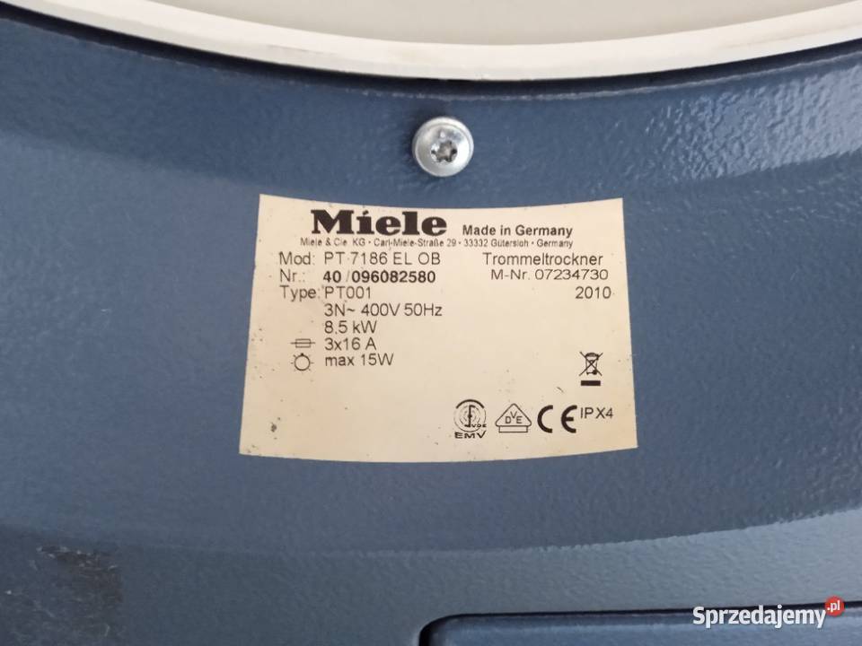 Przemysłowa suszarka do ubrań MIELE PT 7186 8 Miejsce Piastowe