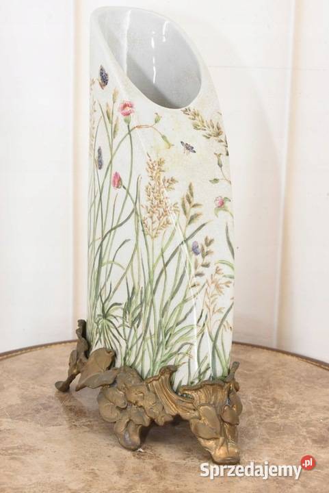 Porcelanowy Zielony Wazon Motylki Kwiatki Kraków