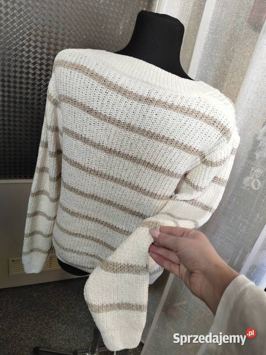 Nowy stylowy sweter ecru w paski Żory sprzedam
