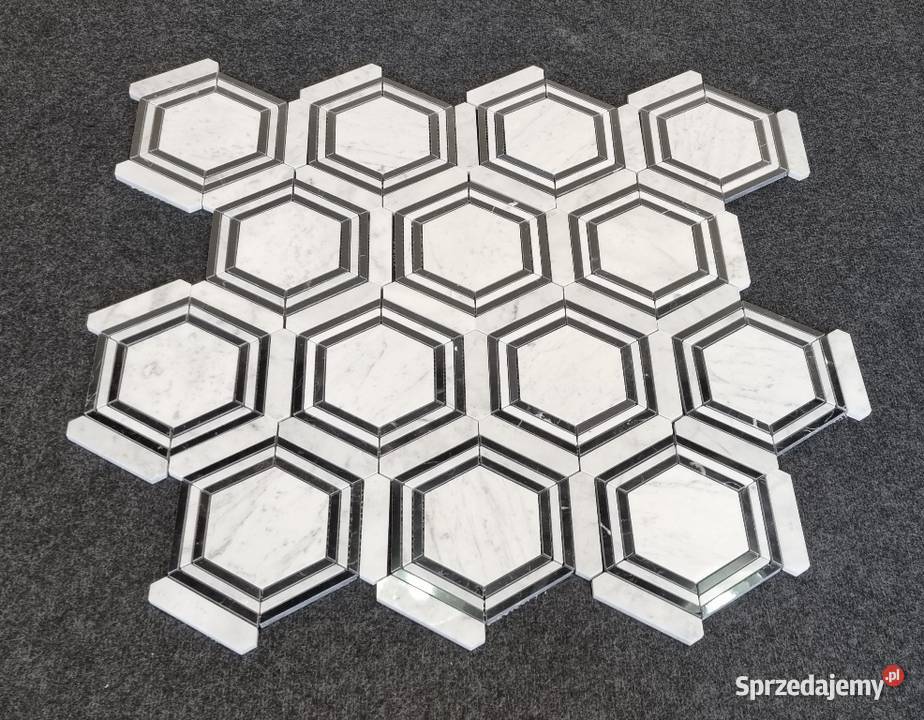 MOZAIKA MARMUROWA GLAMOUR HEXAGON BLACK WHITE Bielawa