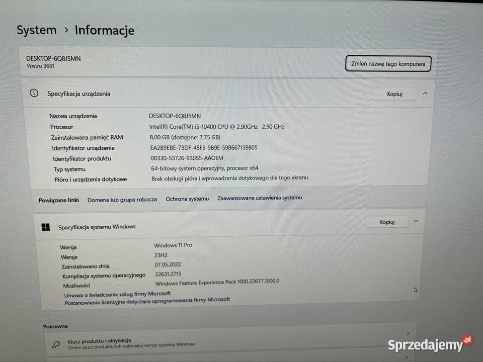 Komputer Dell Vostro 3681 I5 zestaw Warszawa