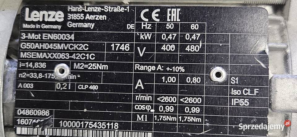 Silnik Lenze MSEM A XX06343C1C z przekładnią Wojnowice