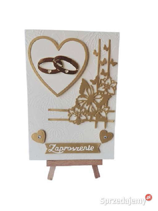 Zaproszenia Ślub Obrączki W Sercu B6 Złoto Ecri Poznań