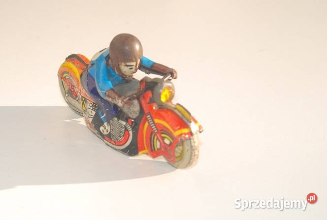 Stara zabawka motocyklista blaszany motor antyk Cieszyn