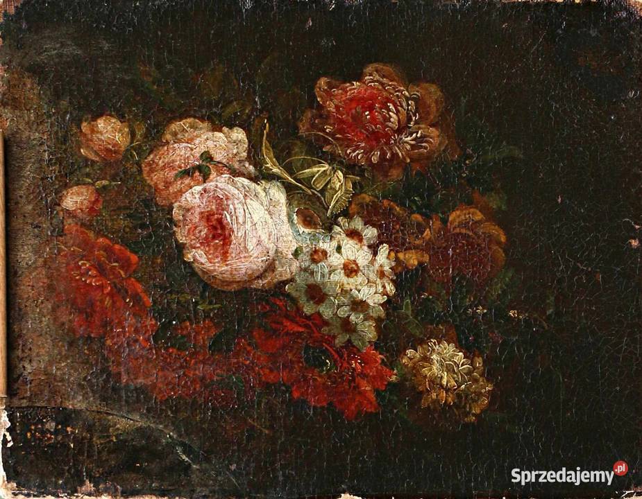 Stary obraz olejny Róże pomorskie Kartuzy