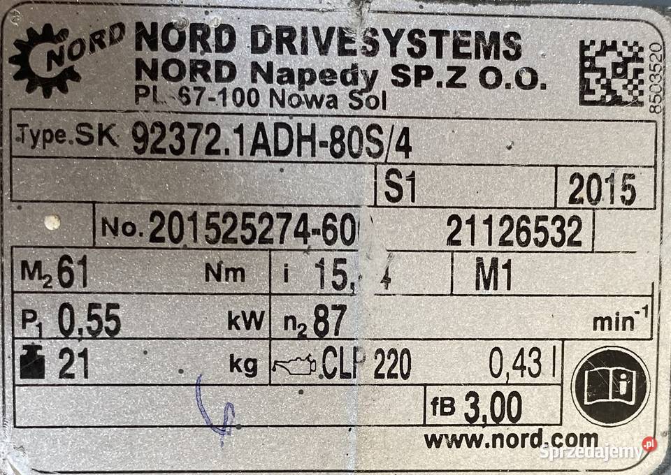 motoreduktor przekładnia 055kW 87obr 3fazowy Pigża