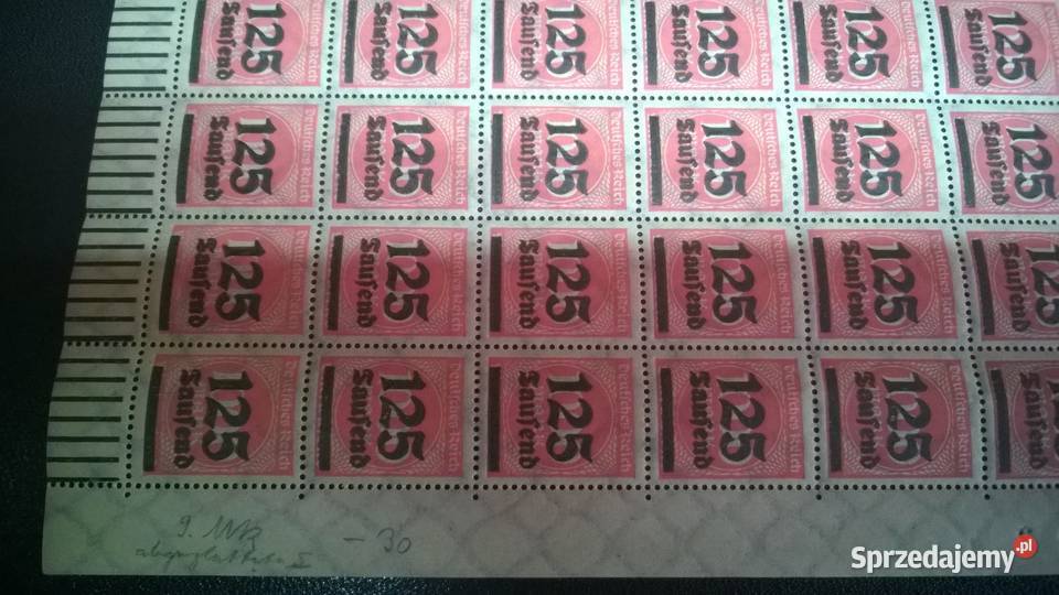 znaczki 125 marek 1923 Deutsches Reich ARKUSZ mazowieckie