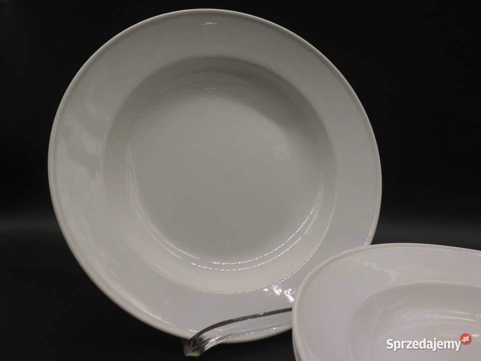 Talerze obiadowe głębokie Miśnia Meissen białe 3 Porcelana i szkło Raszków