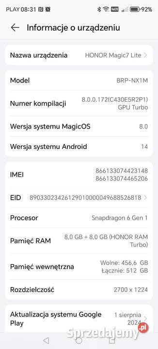 Sprzedam honor magic 7 lite 5G Opatkowice sprzedam