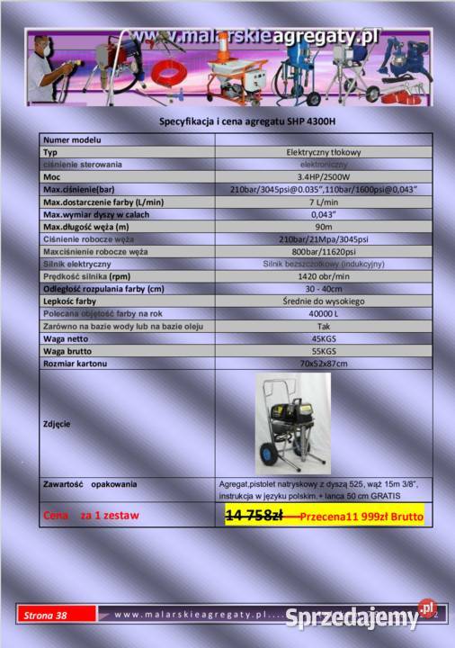 SHP 4300H Szpachlarsko malarski 7L 2500WGŁADZIE Gubin sprzedam